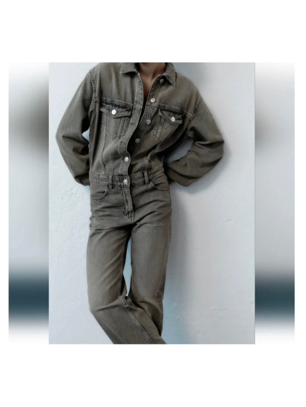 Women's ZARA Gray Denim Jumpsuit Coveralls Size Medium - Picture 4 of 9